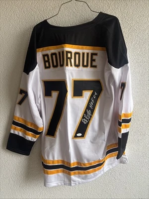 Ray Bourque Boston Bruins Autographed INSCRIB HOF 04 White Style Jersey XL JSA - Image 1 of 4