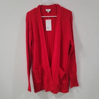 Cárdigan largo para mujer talla XL tejido con cable rojo vacaciones oficina negocios Foto 1 de 4