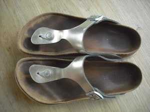 Birkenstock Gizeh 39 normal Softfootbed Leder Silber, getragen und super eingela - Bild 1 von 4