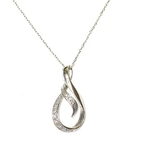 14k white gold .04ct VS1 G princess diamond swirl pendant necklace 3.1g 18" - Imagen 1 de 7