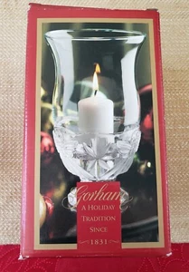 GORHAM Crystal Base Hurricane Lamp ANGELS Of PEACE Candle Holder 7 1/2" Germany - Picture 1 of 14