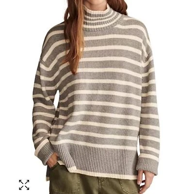 Suéter de cachemir de gran tamaño con cuello falso gris y crema a rayas de Lucky Brand S Foto 1 de 4