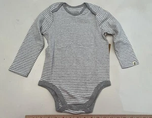 24M Easy Peasy Unisex Gray Heather Stripe Organic Cotton One Piece Long Sleeves - Picture 1 of 10