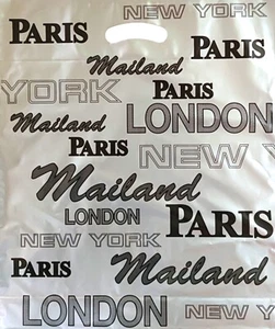 500 Tragetaschen, Folientaschen 380 x 450 + 100 mm, 51µ, PARIS, LONDON, NY 20063 - Bild 1 von 1