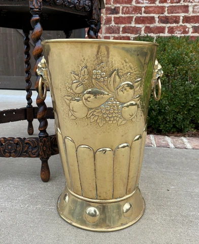 Antique Brass Umbrella Stand Cane Holder Stick Stand Hand Seamed LIONS Cover