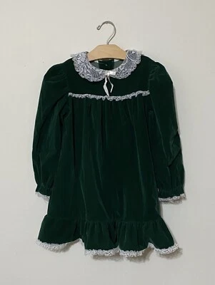Vestido Vintage Miss Calidad Verde Terciopelo/Terciopelo Encaje Vacaciones Navidad Talla 6 Foto 1 de 4
