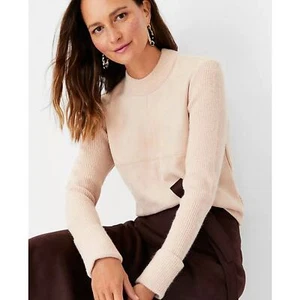 ANN TAYLOR Faux Suede Mixed Media Sweater Blush Pink Cream {V8} - Picture 1 of 6
