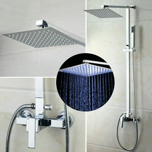 8" LED Bathroom Tub Silver Shower Units Mixer Handheld Spray Tap Wall Mount - Picture 1 of 9