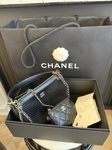 CHANEL 25S Black Mini Hobo SLG See Through Net Bag & Pouch Gold, SOLD OUT - Picture 1 of 11