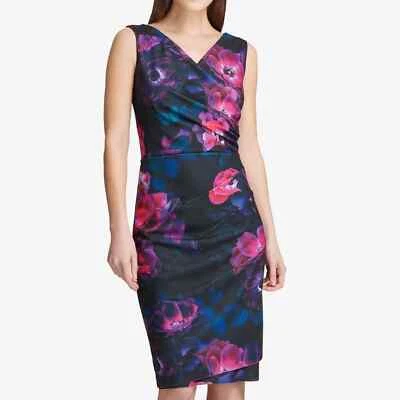 DKNY Multicolor Floral Ruched Sleeveless Scuba Sheath Dress Size 2 - Image 1 of 3
