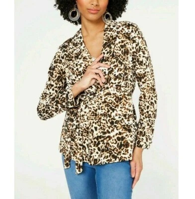 Jaqueta Thalia Sodi Feminina L Bronzeada Neutra Animal com Cinto Manga Longa Frente Aberta Nova Com Etiqueta - Imagem 1 de 4