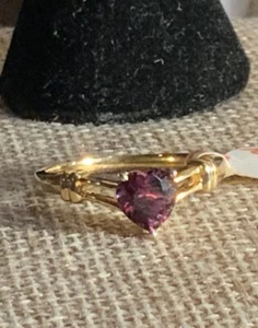 BEAUTIFUL RHODOLITE GARNET 14KT SOLID GOLD HEART SHAPED RING SIZE 6.5 - Picture 1 of 4