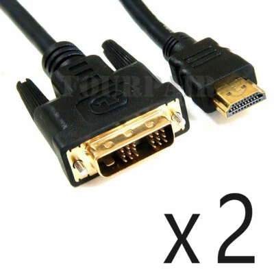2 Pack Lot - 3ft HDMI 1.4 to DVI-D Male Gold Adapter Converter Cable PC Monitor - Image 1 of 2