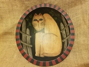Folk Art Wooden Bowl With Cat Signed Barbara '99 - Picture 1 of 10