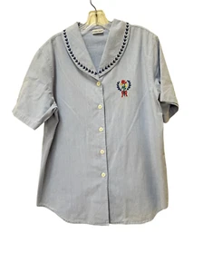 Cabin Creek women’s L blue button up sailor collar vintage 90s top floral bouque - Imagen 1 de 5