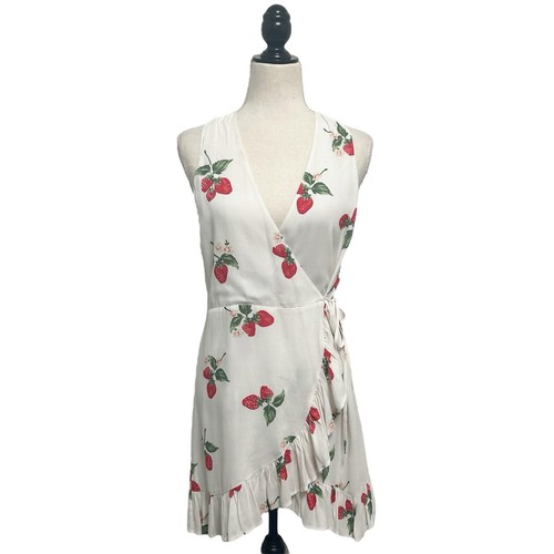 OFF WHITE Abito Rails Off bianco rosso fragola Madison senza maniche vero avvolgente con volant piccolo