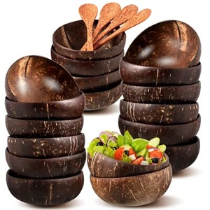 Set of 12 Polished Coconut Bowls and Wooden Spoon Sets Natural Coconut Shell ... - Picture 1 of 7