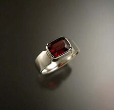 Natural Garnet Gemstone with 925 Sterling Silver Ring For Men's #988