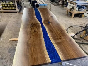 Mesa Blue Epoxy River, muebles de comedor de madera Live Edge placas epoxi - Imagen 1 de 7