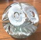 Vintage Glass Paperweight with White Flowers and Bubbles 3.75" Tall    CK0497