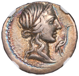 Q. Caecilius Mettelus Pius Roman Republic NGC Ch VF Silver Denarius Imperator