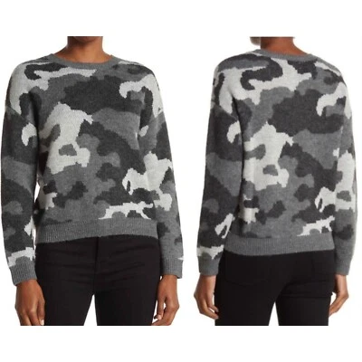 Suéter Pullover Acogedor Cuello Redondo Mezcla Lana Camuflado Gris Talla Pequeña Lucky Brand Foto 1 de 4