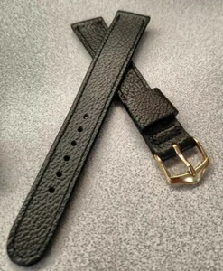 60's NOS JB Champion 11/16 X-Long Black Scotch Grain Leather Band W/Gold Buckle - Picture 1 of 8