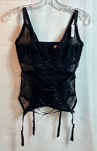 NEW Adore Me Andra Black Unlined Plunging Lace-Up Bustier Lingerie - Size 34G - Picture 1 of 9