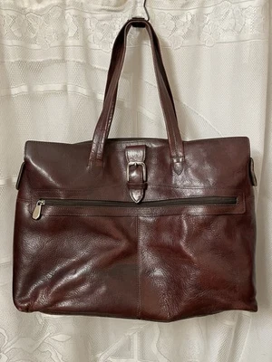 Bolso de mano italiano de cuero Wilson’s con asas superiores de cuero marrón oscuro para computadora portátil Foto 1 de 4