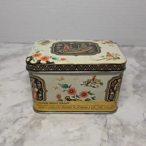 Vintage George W Horner Hinged Tin Japanese Themed Floral Mixed Fruit Drops  - Picture 1 of 24