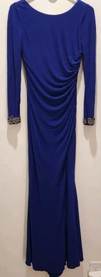 Badgley Mischka Collection Cobalt Blue Beaded Cuff Long Sleeve Gown Size 0 - Image 1 of 4