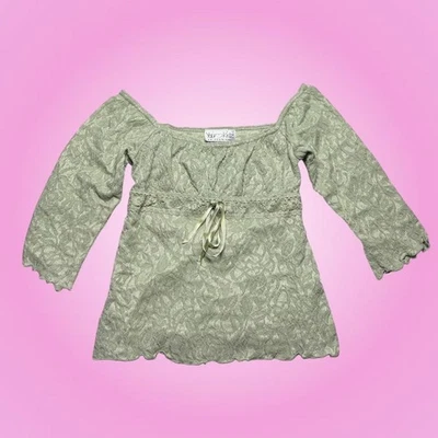 Y2K Younique светло-зеленый кружевной рукав 3/4 кукла топ с бантом - Изображение 1 из 4