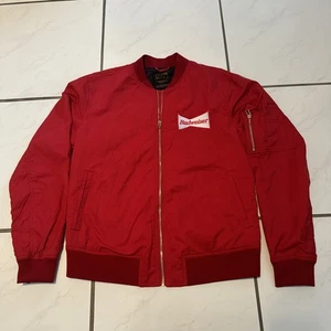 NEW Budweiser MA-1 style Jacket Sz M Flight Bomber Work Biker Jacket Zip Logo - Picture 1 of 13