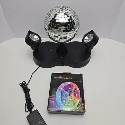 LED MIRROR DISCO Rotating LIGHT With AC 12V 6 W Adaptor + Led Strip  - Image 1 of 4