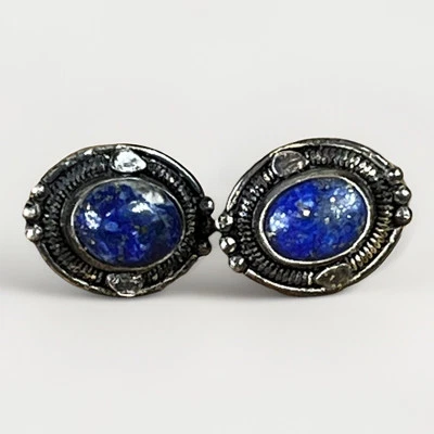 Pendientes Navajo Ovalados Plata Esterlina Lapislázuli Poste Hechos a Mano Nativo Americano Foto 1 de 4