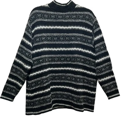 NWOT Yarnworks Black White Fair Isle Wool Blend Pullover Sweater - Size XL - Image 1 of 4