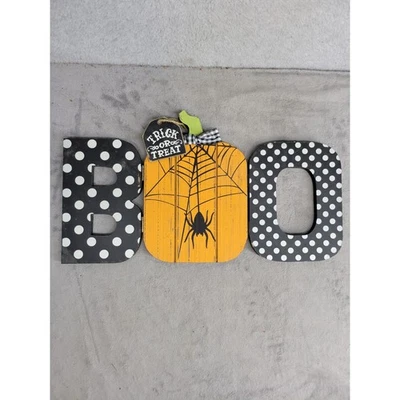 Letrero de madera Halloween BOO calabaza araña truco o trato decoración de otoño Foto 1 de 4