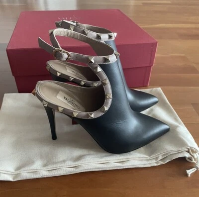 Valentino Garavani Rockstud Cutout Cuero Negro Botines IT 36/US 6 Foto 1 de 4