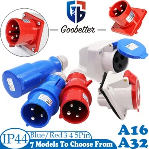 16A 32A Red Blue Industrial Plugs & Sockets Connector Male/Female 3 4 5 Pin - Picture 1 of 52