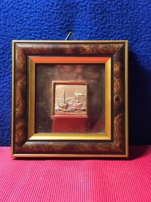 quadruccio raffigurante paesaggio marino in argento e radica di legno - Immagine 1 di 4