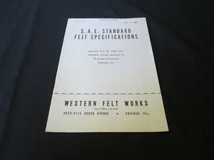 Vintage 1941 Ephemera S. A. E. Standard Felt Specifications Western Felt Works - Picture 1 of 5