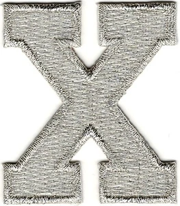 1 7/8" Bright Metallic Silver Monogram Block Alphabet Letter X Embroidery Patch - Picture 1 of 1
