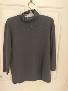 Aquascutum Grey Jumper Wool/Silk Cashmere Fine Knit 3/4 Sleeve Sz 10 Embellished - Picture 1 of 7