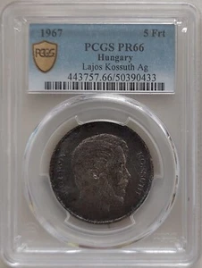 HUNGARY SILVER 5 FORINT PROOF COIN 1967 YEAR KM#534b LAJOS KOSSUTH PCGS PR66 🥇 - Picture 1 of 2