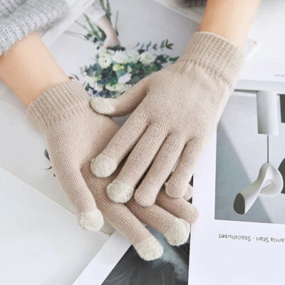 Guantes térmicos de invierno tejidos a prueba de viento con pantalla táctil guantes cálidos para hombres mujeres✔ Foto 1 de 4