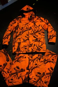 Vintage Cabela's Goretex 2pc Hunting Blaze Orange Camo Insulated Pant Jacket Set - Picture 1 of 20