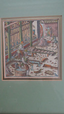18th Century Original Color Print European Mining Stamp Mill & Milling Miners