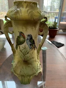 Austria Hand-painted Porcelain Vase Bluebirds On Branch 12" By 7" - Picture 1 of 9