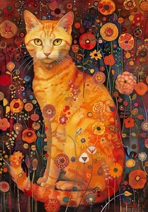 Gustav Klimt Ginger Cat Abstract Wall Art Poster Print Picture A3 A4 A5 - Picture 1 of 6