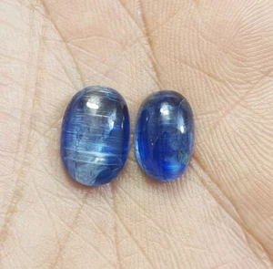12.20 Ct Natural AAA Oval Blue Kyanite Cabochon Pair Loose Gemstone 12-13x8-9 MM - Picture 1 of 9